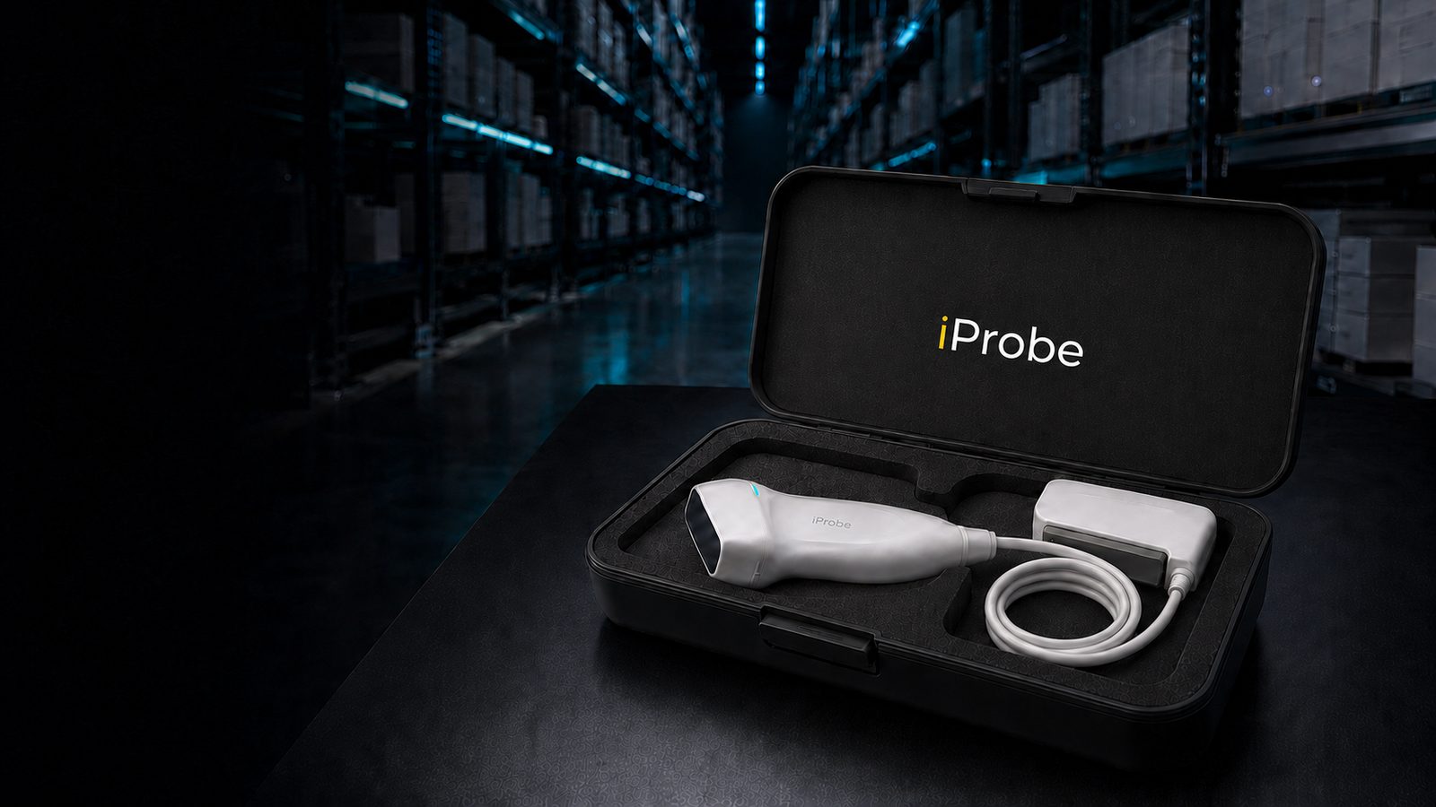 iProbe premium single-crystal ultrasound probe in its case